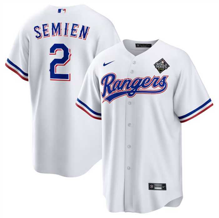 Men%27s Texas Rangers #2 Marcus Semien 2023 White World Series Stitched Baseball Jersey Dzhi